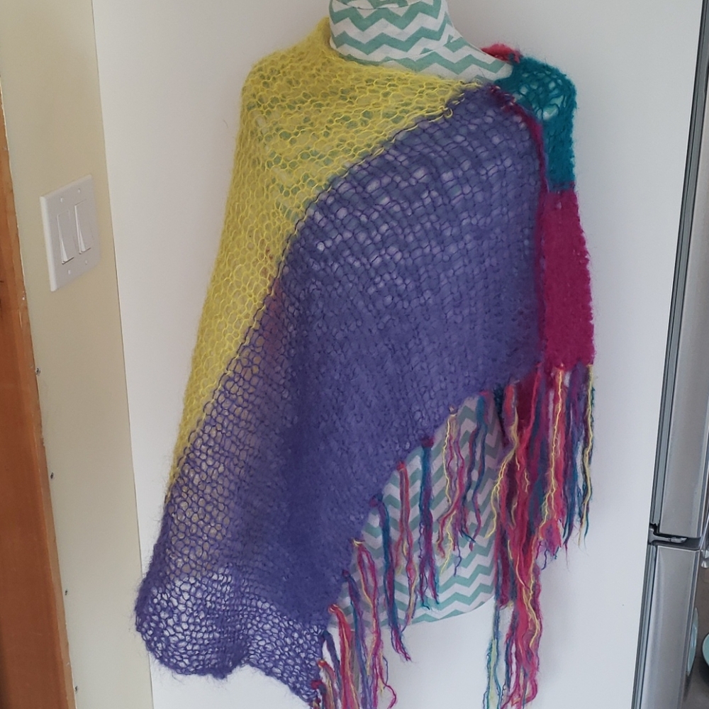 Colorful Knit Boho Shabby Chic Poncho
